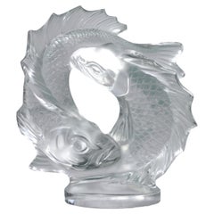 Lalique-Skulptur aus farblosem Glas mit zwei Fischen