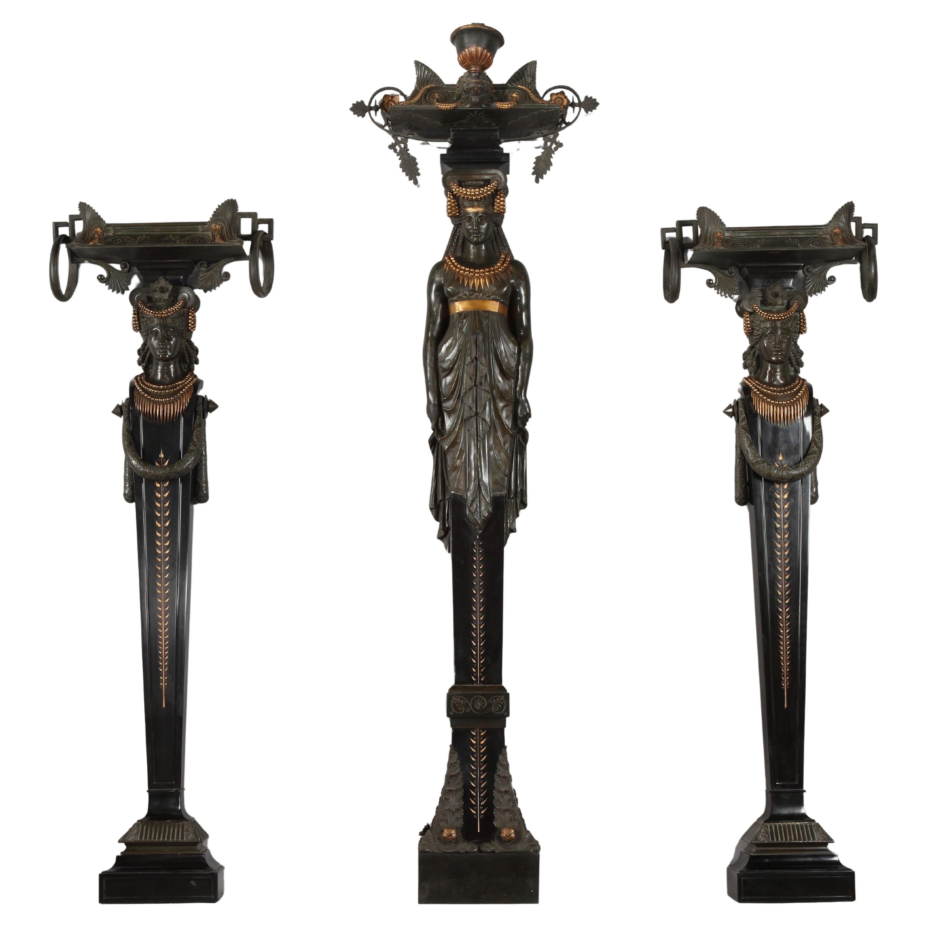 Set of Three Caryatid Planters Attributed to G. Servant, France, Circa 1880 For Sale