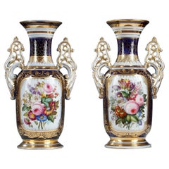 Elegant Pair of Flowery Valentine Porcelain Vases, France, Circa 1860