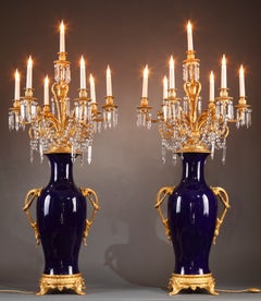 Pair of "Sèvres" Porcelain and Gilt Bronze Candelabra-Vases, France, Circa 1880
