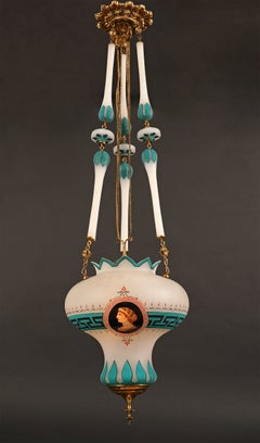 Neo-Greek Suspension Lamp by Baccarat, Opaline, France, 1860