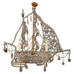 Baguès, lustre « Nave », bateau, voilier, France, XXe siècle, cristal, fer