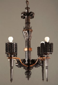 Paul Kiss, Art Deco Chandelier "With Salamanders", France, Circa 1925