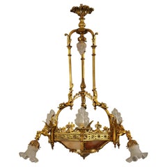 Susse & Lelievre, Neo-Gothic Dragons Chandelier, France, Circa 1890, Alabaster