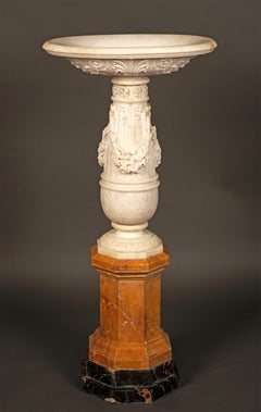 Carrara Marble Holy Water Font on Breccia Pedestal, France, Circa 1850