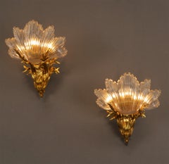 G. Gagneau, Coppia di applique in bronzo e cristallo con delfini, 1900 circa