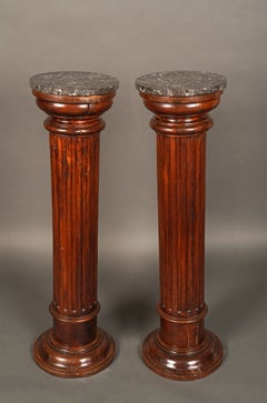 Coppia di colonne, in noce e marmo, Francia, 1880 circa