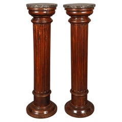 Coppia di colonne, in noce e marmo, Francia, 1880 circa