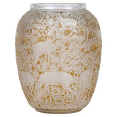 1932 René Lalique Original Vase Biches Deers Glas mit Sepia Patina