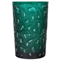 1923 René Lalique Vase Epicea Fichte Teal Grünes Glas mit weißer Patina