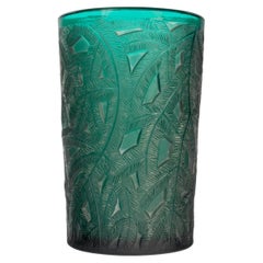 1923 René Lalique Vase Epicea Fichte Teal Grünes Glas mit weißer Patina