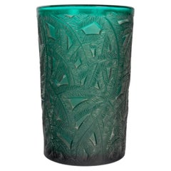 1923 René Lalique Vase Epicea Fichte Teal Grünes Glas mit weißer Patina