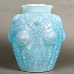 1926 Rene Lalique - Vase Domremy Gehäuse Opalisierendes Glas mit blauer Patina