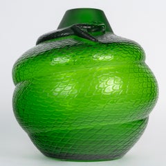 Lalique France – Vase „Serpent“ (Schlange) aus amazongrünem Kristall – Neu, originalverpackt