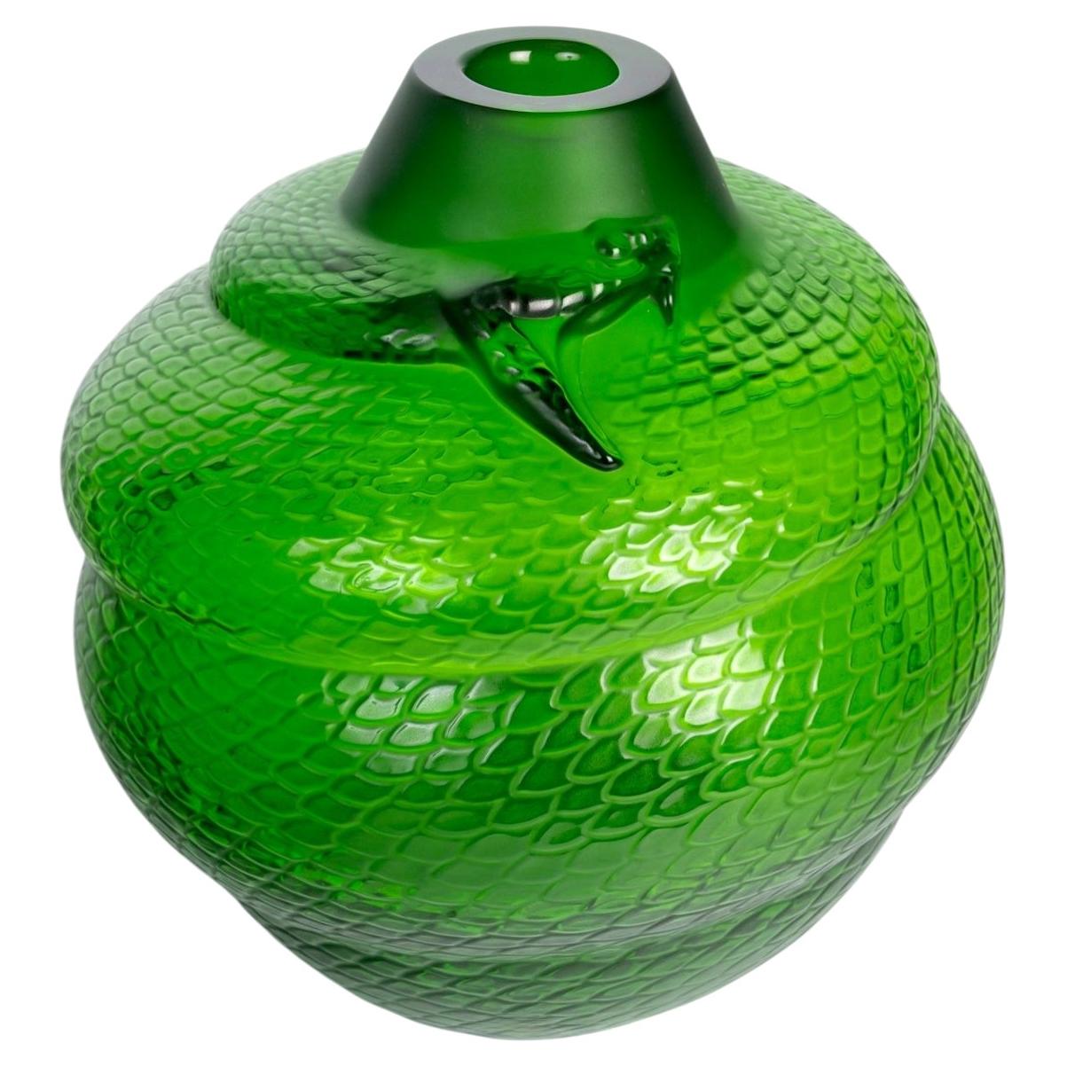 Lalique France - Vaso "Serpent Snake" in cristallo verde Amazon - Nuovo nella confezione originale in vendita