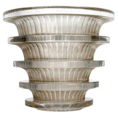 1950 Marc Lalique - Vase Chevreuse Crystal With Grey Patina