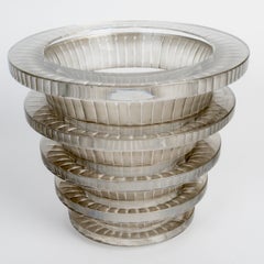 1950 Marc Lalique - Vase Chevreuse Crystal With Grey Patina