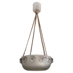 1928 René Lalique Ceiling Fixture Light Chandelier Madagascar Monkeys Glass