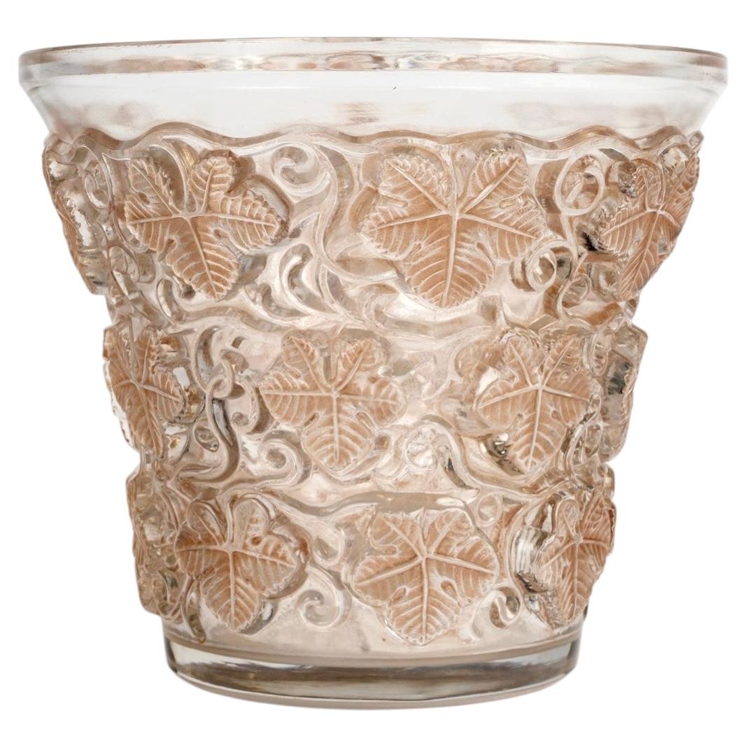 1938 René Lalique - Jarrón y cubitera para champán de cristal de Reims con pátina sepia