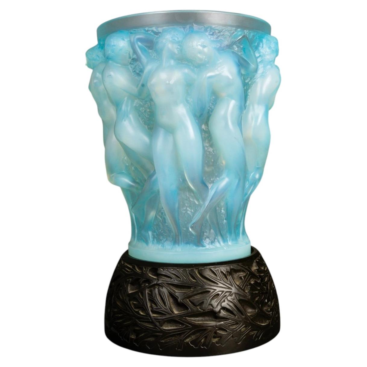 1927 René Lalique - Vase Bacchantes Opalescent Glass with Blue Patina