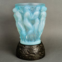 1927 René Lalique - Vase Bacchantes Opalescent Glass with Blue Patina