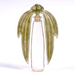 1919 Rene Lalique, Perfume Bottle Eucalyptus Glass with Green Patina