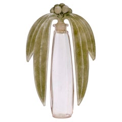 1919 Rene Lalique, Perfume Bottle Eucalyptus Glass with Green Patina