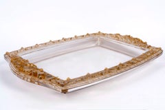 1943 René Lalique Centerpiece Bowl Platter Chene Oak Glass with Sepia Patina