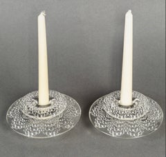 1934 René Lalique - Paire de bougeoirs Art Déco Verre Saint Gall