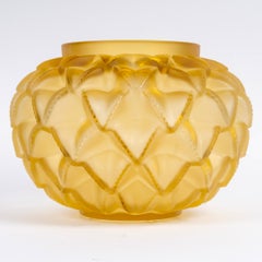 Lalique France - Vase Languedoc Cactus Yellow Amber Crystal