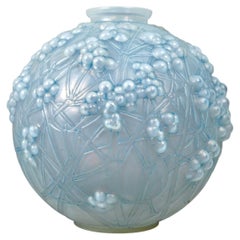1924 René Lalique - Vase Druide Cased Opalescent Glass With Blue Patina