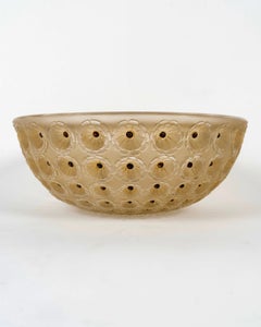 1929 René Lalique Bowl Nemours Glass with Sepia Patina & Black Enamel