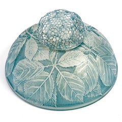 1924 René Lalique Inkwell Cernay Leaves Glass with Blue Patina
