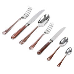 Christofle Flatware Cutlery Set Talisman Plated Silver & Sienna Lacquer 89 Pces