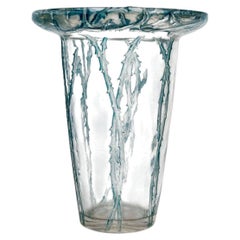 1913 René Lalique - Vaso "Bordure Epines" in vetro con patina blu