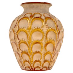 1931 René Lalique - Vase Laiterons Amber Yellow Glass with Sepia Patina