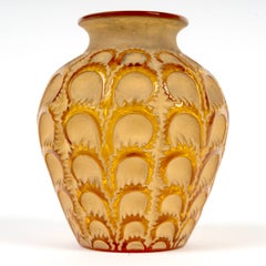 1931 René Lalique - Vase Laiterons Amber Yellow Glass with Sepia Patina