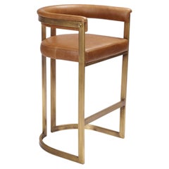 Bronzed Steel & Tan Leather Upholstery Agate Barstool