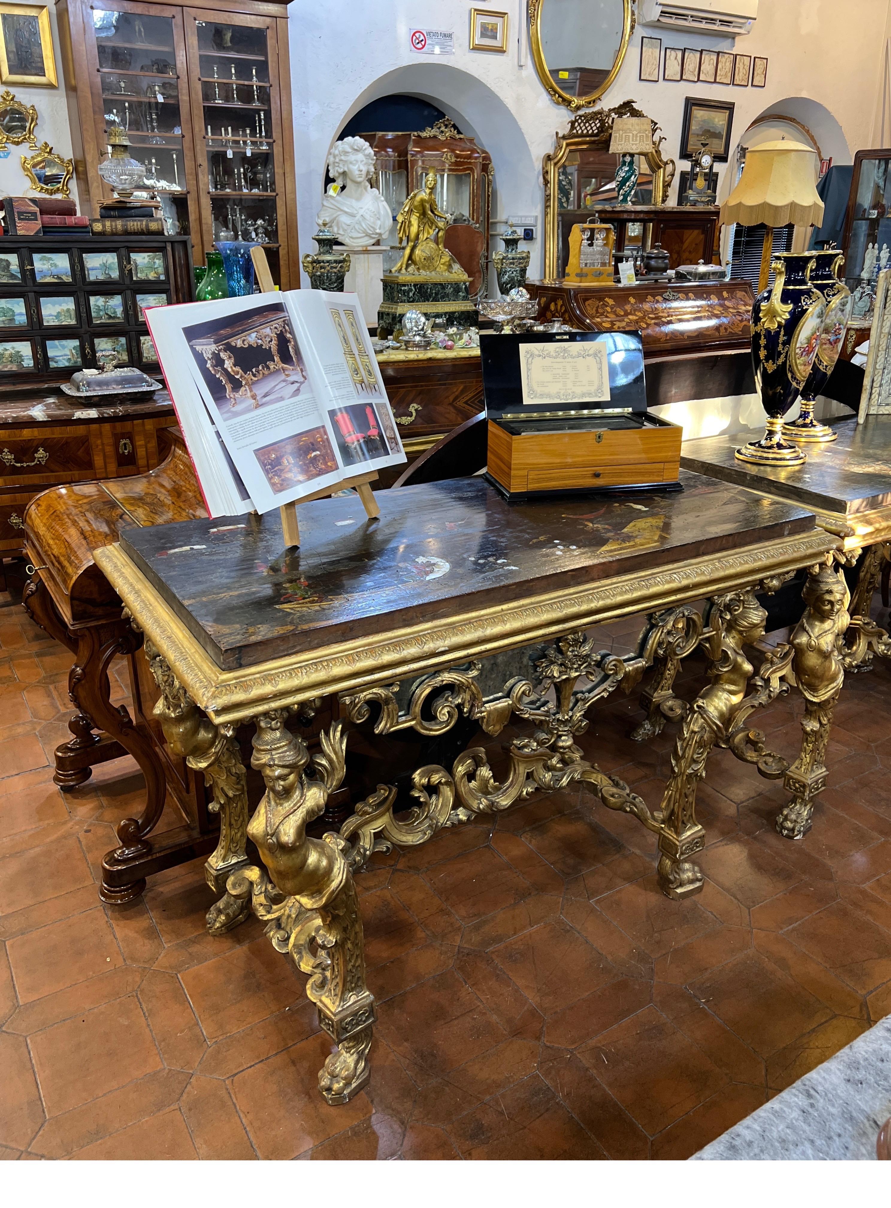 Régence 18th Century Pair of Console Tables Pearl Tesserae  1700 For Sale