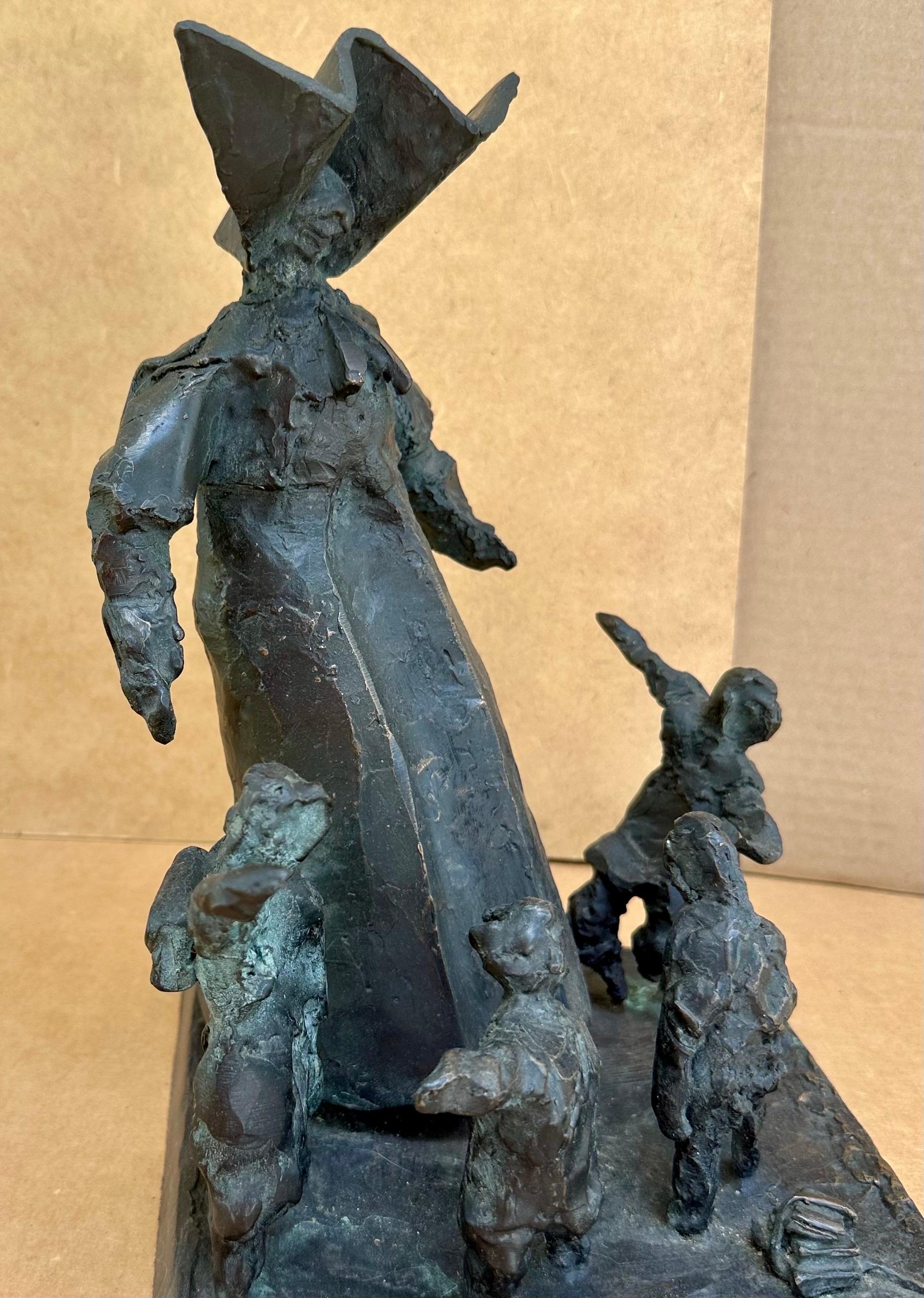 Modern Abstract Patinated Bronze Sculpture attrib. Jane DeDecker

Original bronze sculpture depicts a nun, wearing a winged cornette, surrounded by school children. The group is highly artistic, created  in  modern abstract style with room
