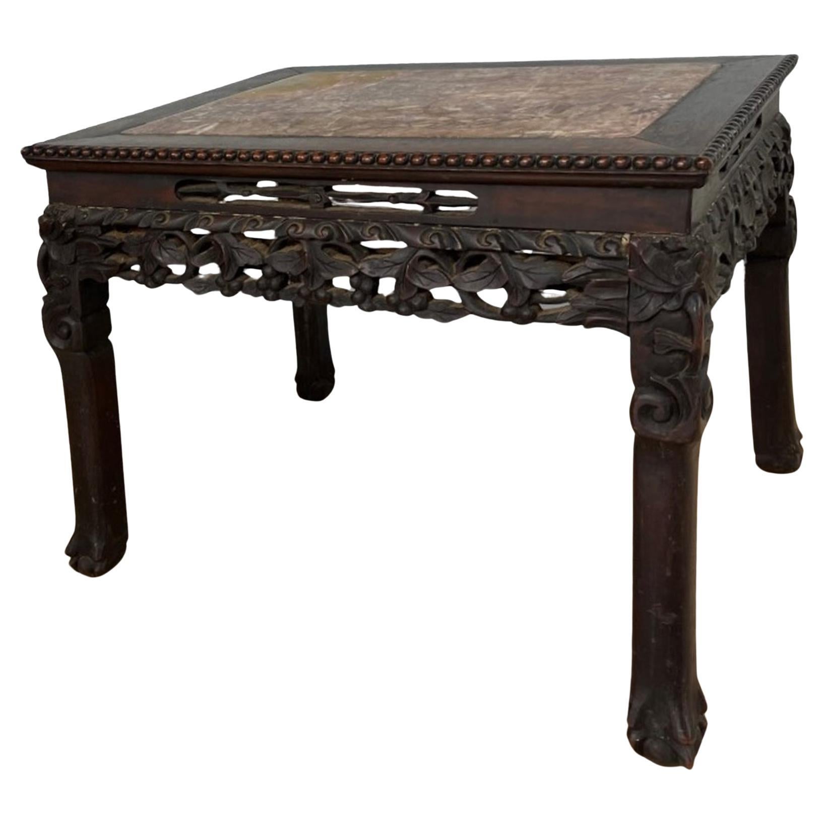 Chinese Hongmu Carved Side Table Qing Dynasty 19th Century For Sale