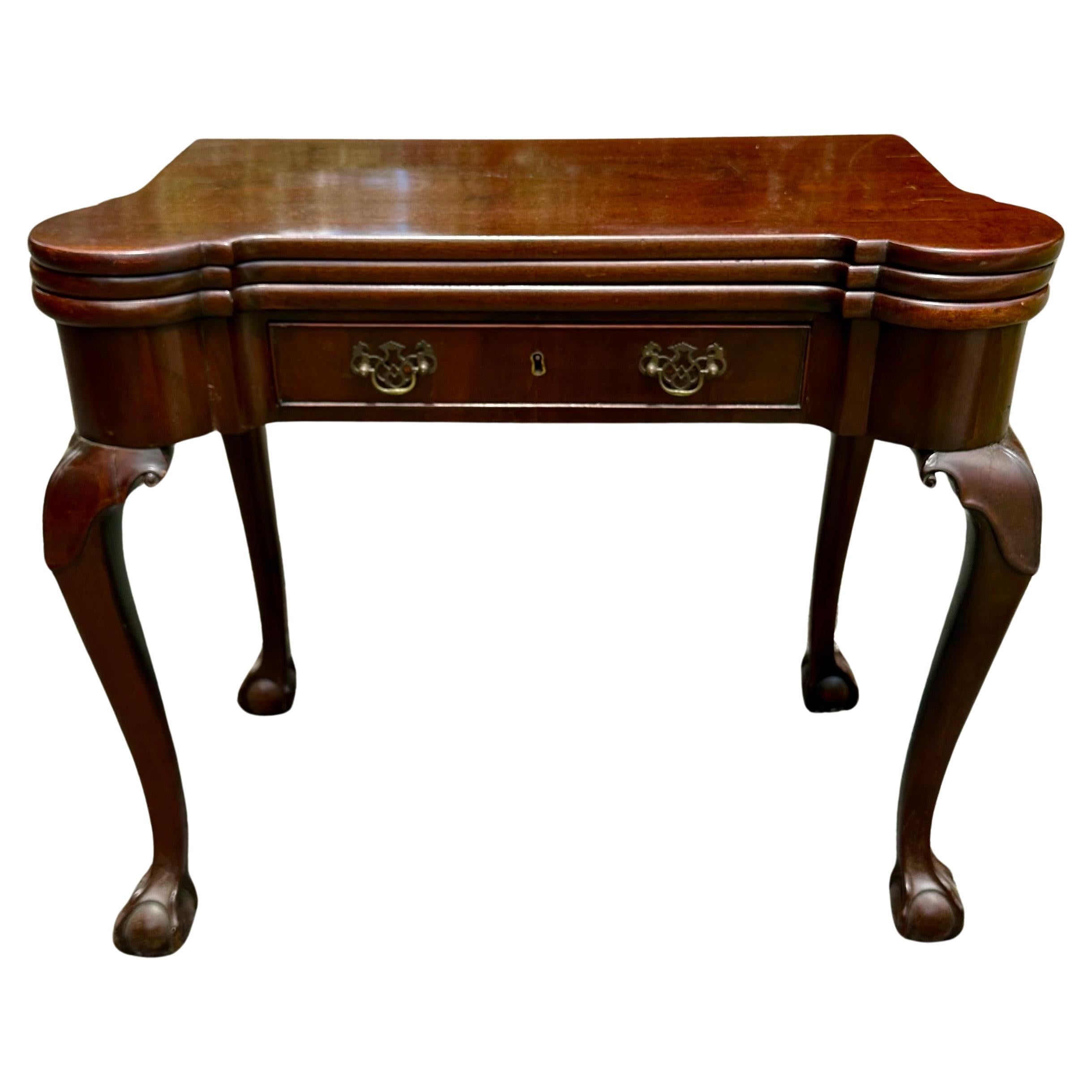 English George II Period Chippendale Mahogany Ball and Claw Foot Card Table