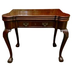 Antique English George II Period Chippendale Mahogany Ball and Claw Foot Card Table