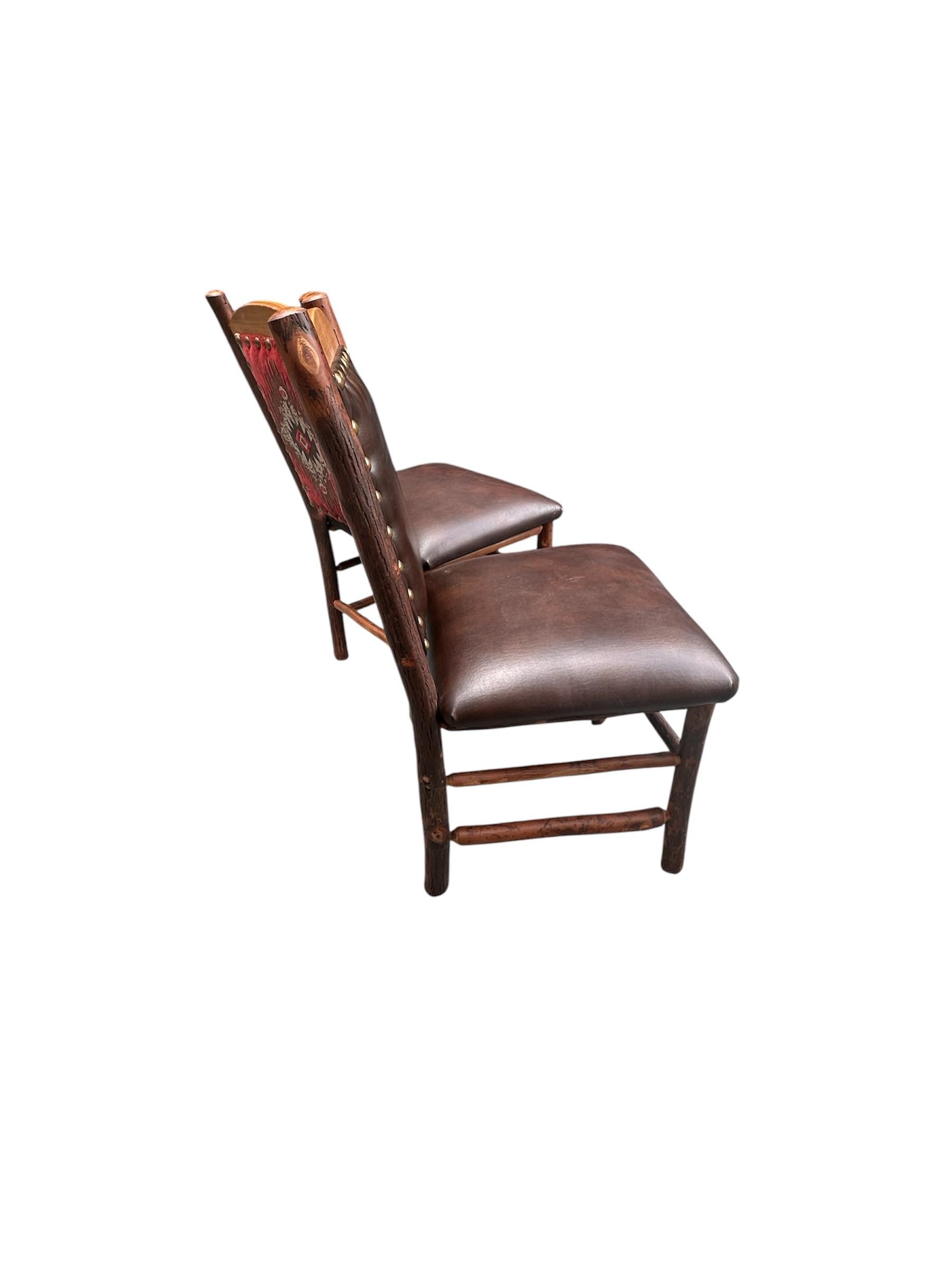 Old Hickory Pagosa Side Chairs, Braunes Leder, Navajo Polsterung. im Angebot 4