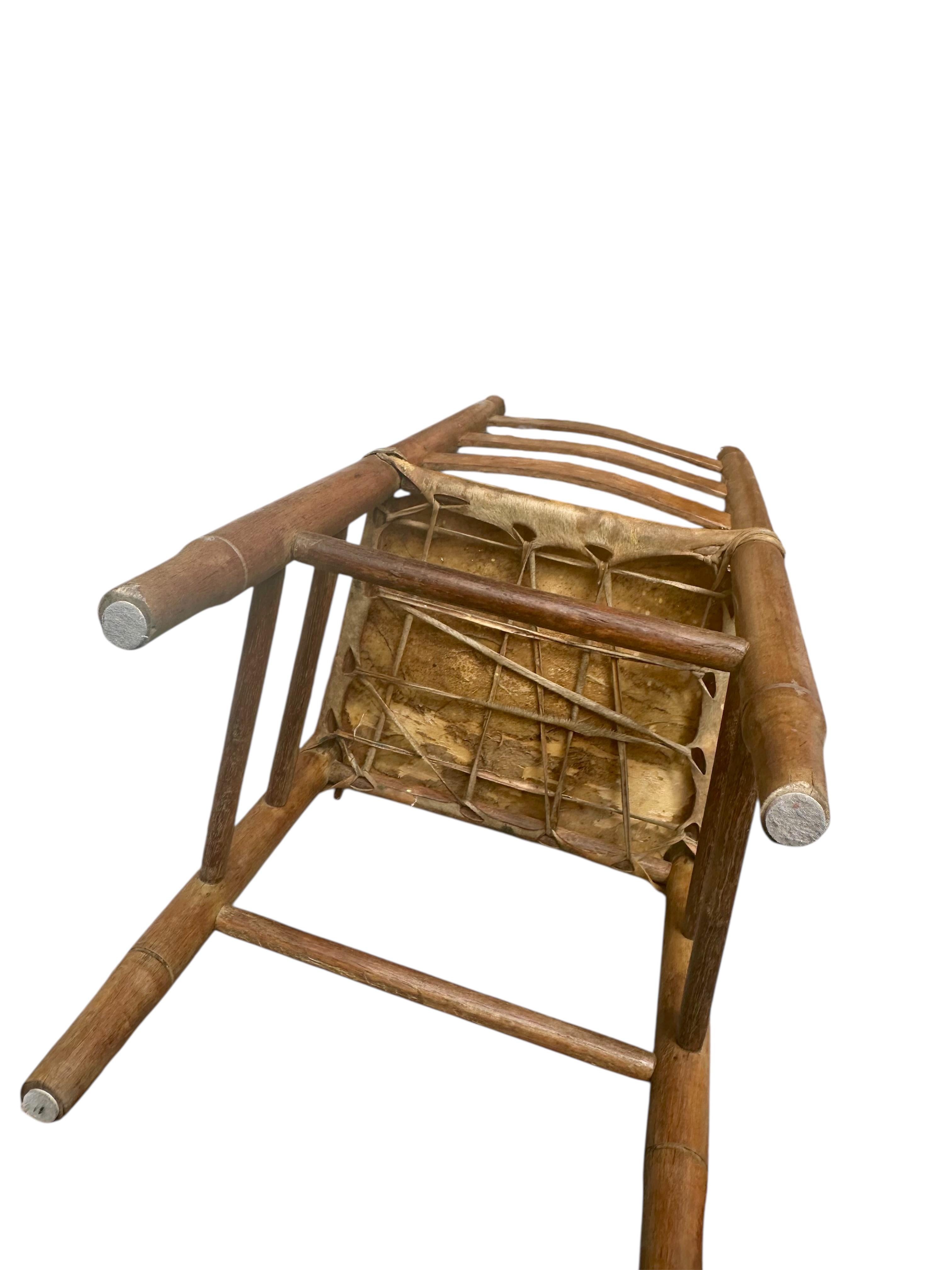 Set of Four Early 20th Century American Ladder-Back Wood and Deer Hide Chairs. For Sale 8