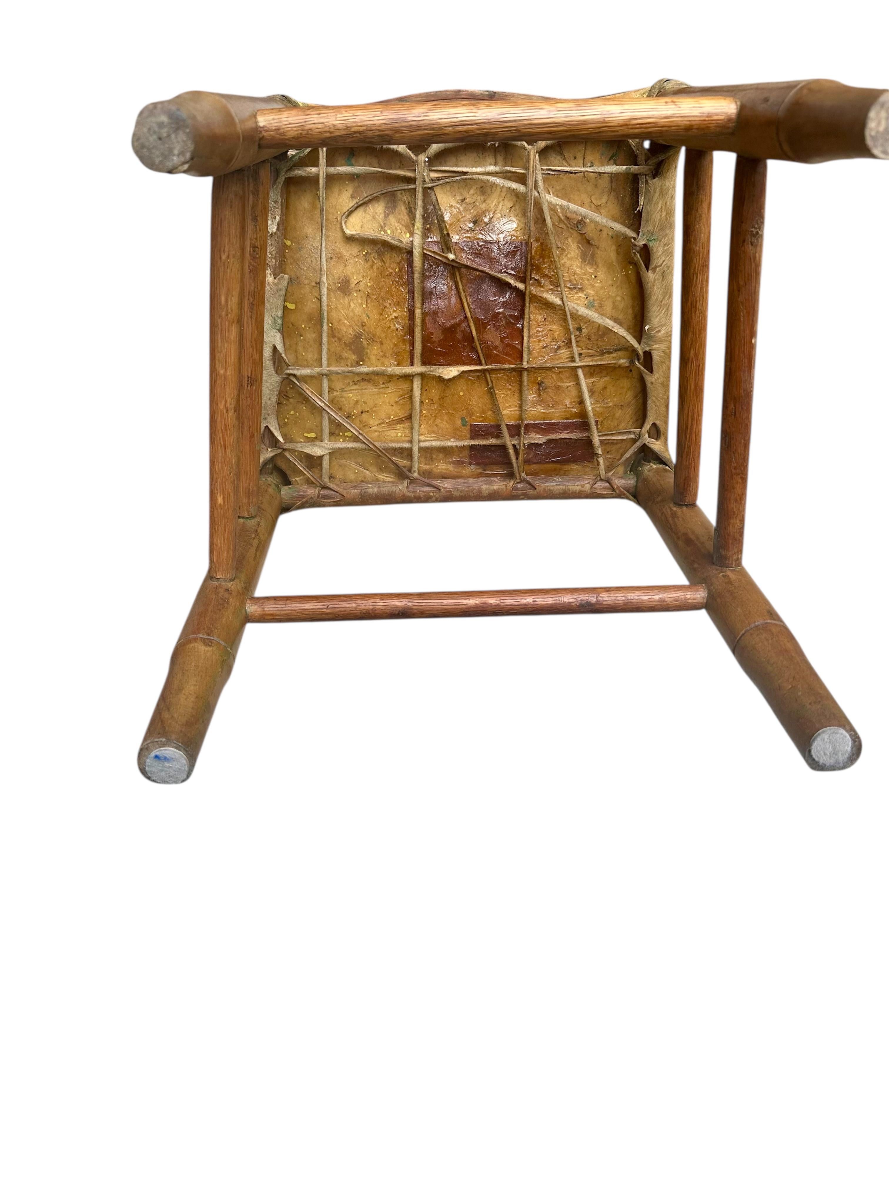 Set of Four Early 20th Century American Ladder-Back Wood and Deer Hide Chairs. For Sale 9