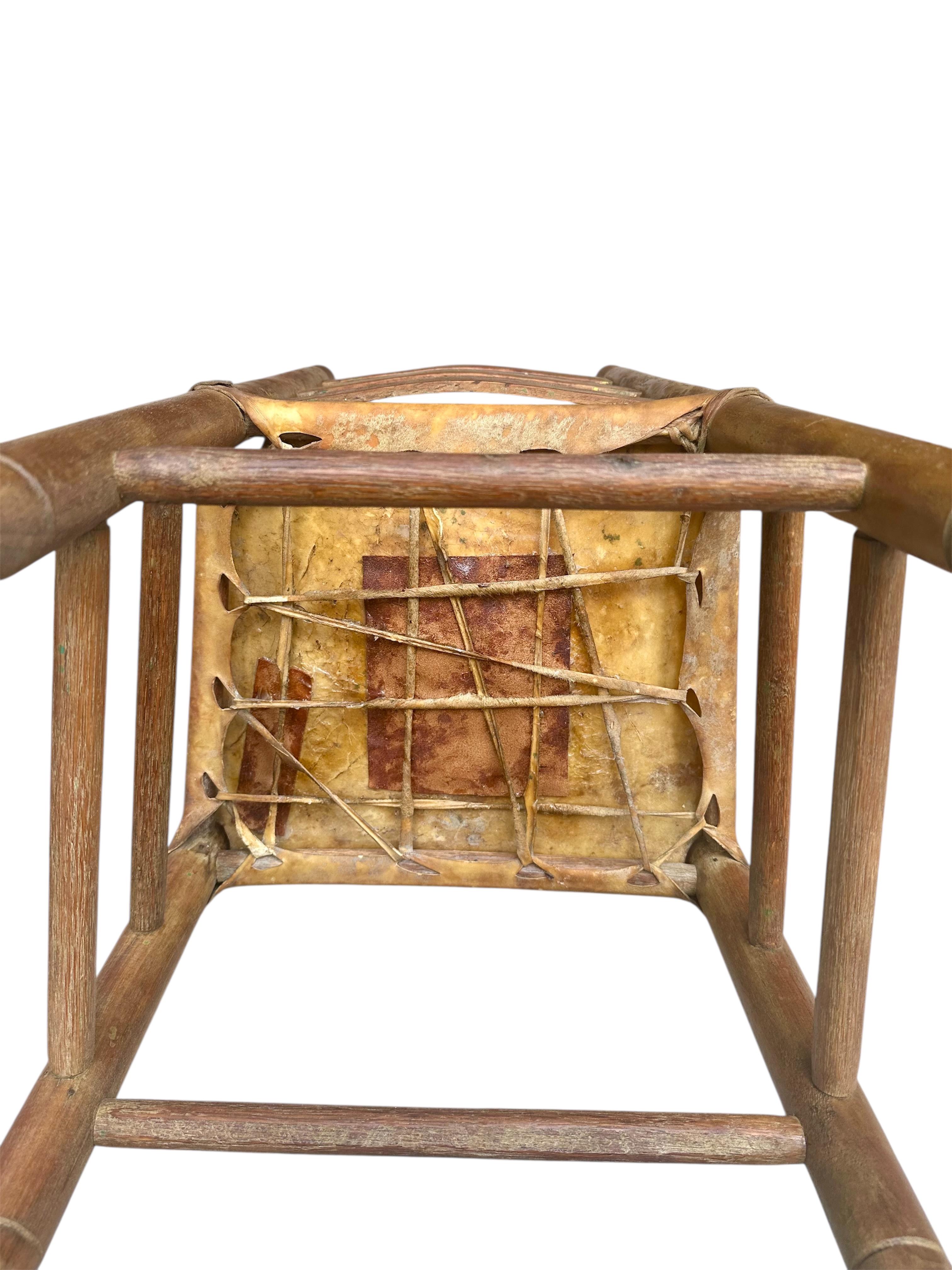 Set of Four Early 20th Century American Ladder-Back Wood and Deer Hide Chairs. For Sale 10