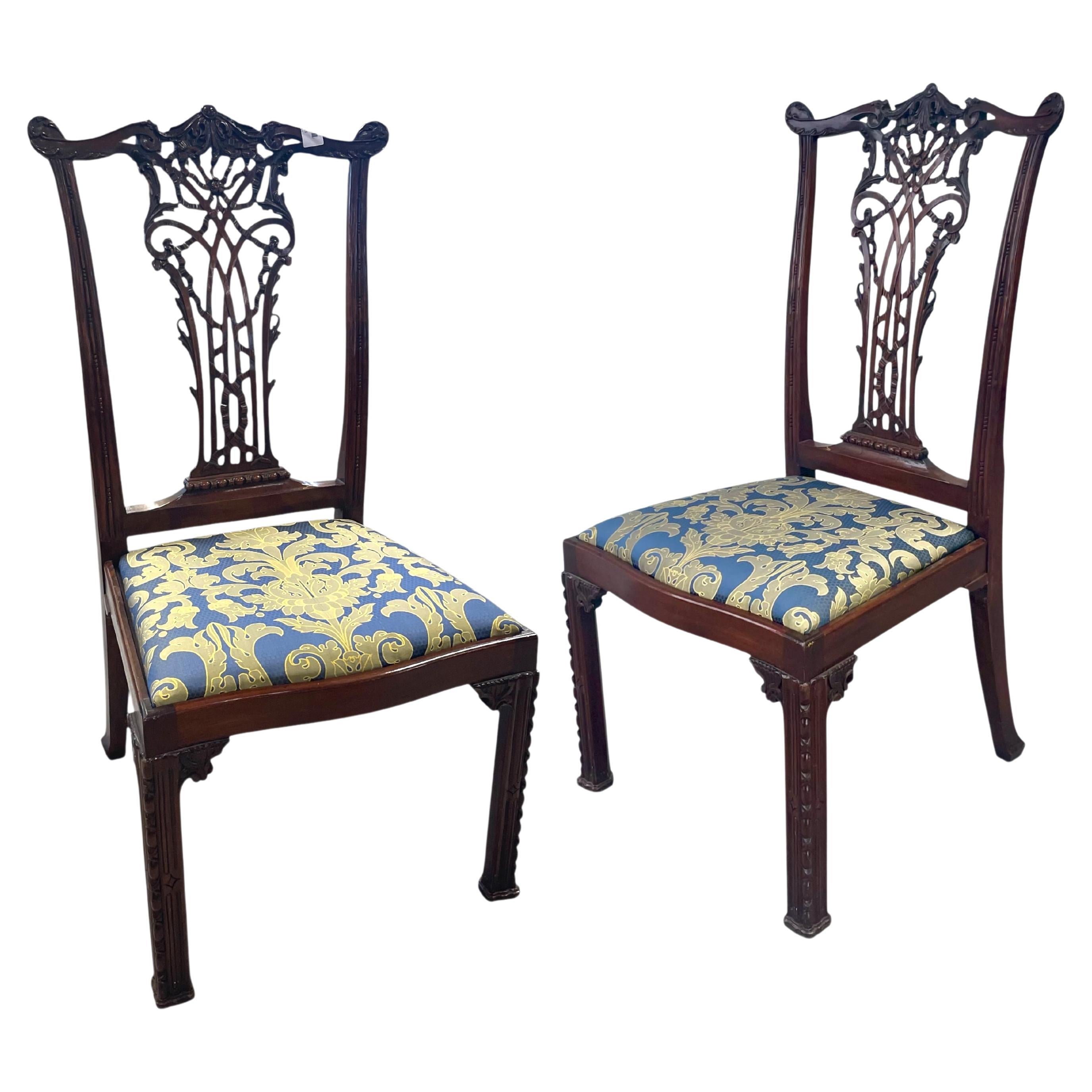 Pair English Chippendale Mahogany Side Chairs, circa 1890