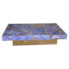 Cobalt  blue Coffee Table  Marbled Scagliola Decoration Gold Leaf Wooden Base