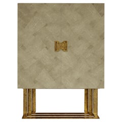 Art Deco Cabinet Maple Wood Ecological Shagreen Decoration Casted Brass Handle